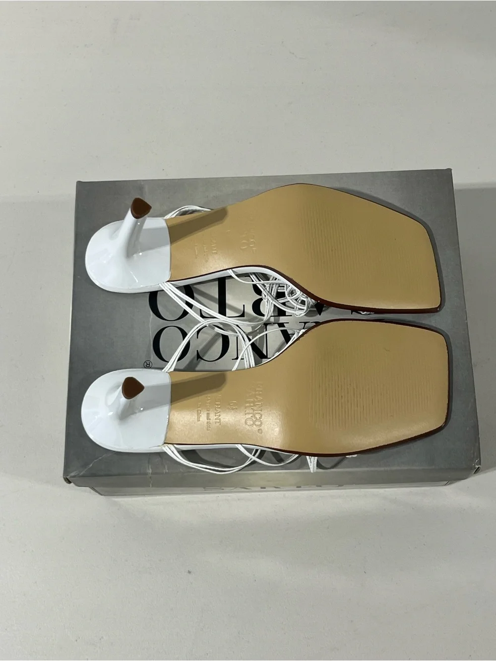 Franco Sarto White Strappy Square-Toe Stiletto Mules